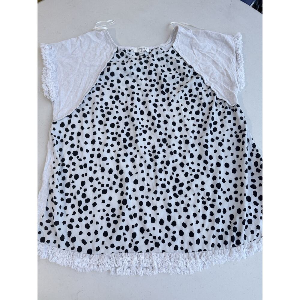 UMGEE Ivory Leopard Print Fringe Round Neck Short Sleeve Tunic Blouse XL,